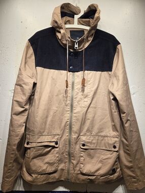 Buffalo David Bitton Tan & Black Hooded Spring Jacket (Large)